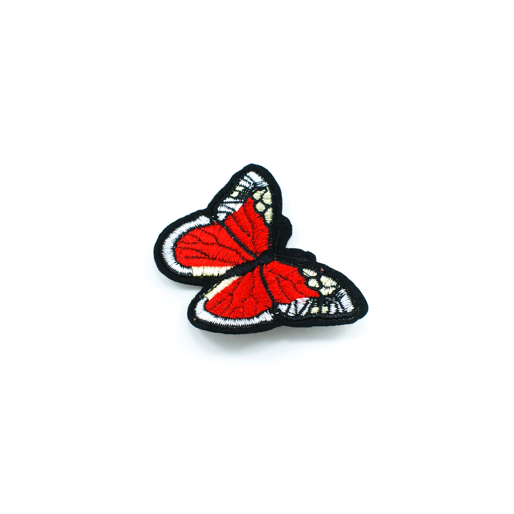 Нашивка тканевая Бабочка красные крылья 7*5см красный, белый, черный, шт. Аппликации, нашивки