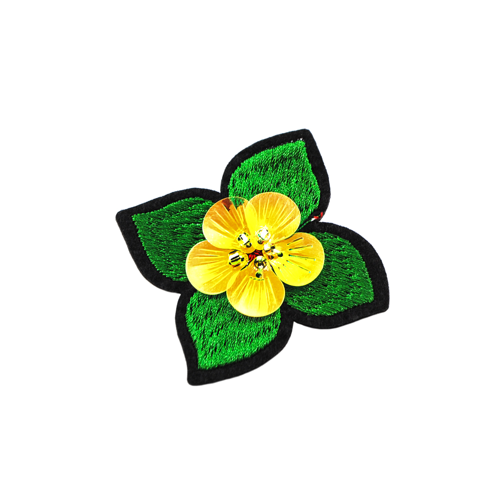 Аппликация клеевая вышитая Зеленый цветок код товара 39138 - Аппликации клеевые Вышивка