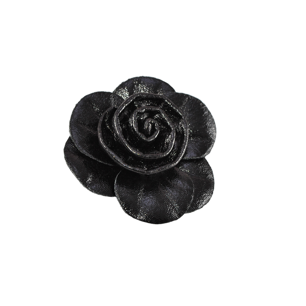 Аппликация декор обувная F-5530 Роза черная, кожа, шт. Аппликации, нашивки